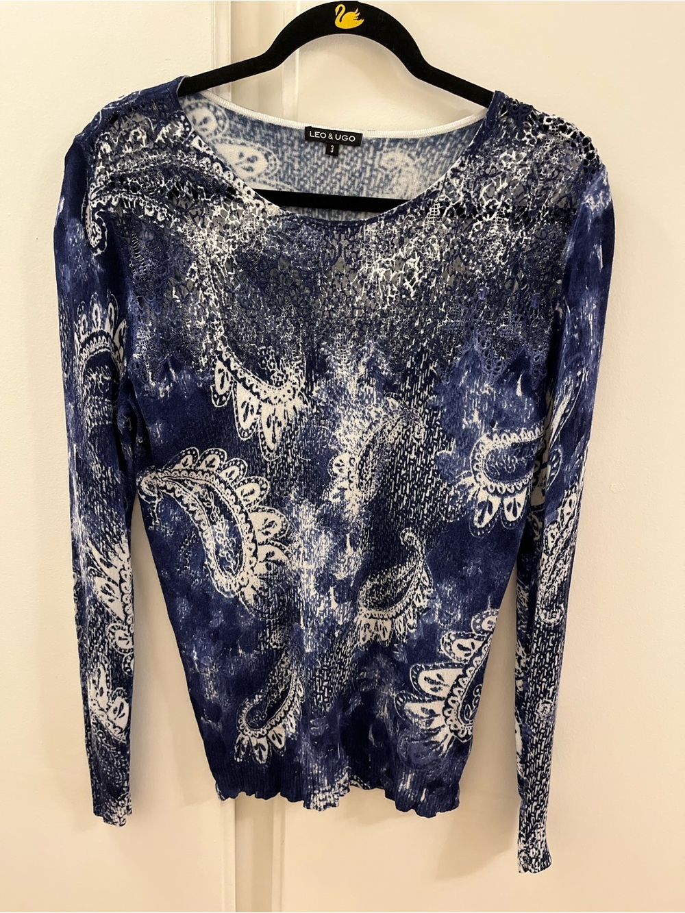 French Designer Leo & Ugo Navy Paisley Long-Sleeve Scoop Neck Sweater - Size M/L